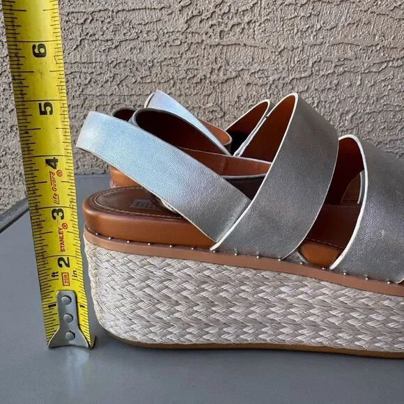 FitFlop Eloise Wedge Sandals Womens Size 8 Silver Platform Espadrille Strappy - Picture 15 of 15
